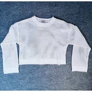FCT With Love Sweater Womens open-knit cropped mesh sweater crew neckline